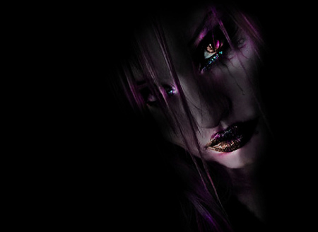 dark paradice, lost - female, lips, eyes, hair, midnight, gothic, purple, dark, monochrome, fantast, color, cyber, look, dream, nighmare, makeup, cg, abstract