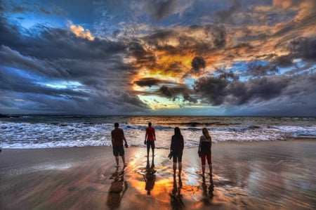 At The End Of The Day - four, sunset, people, beach