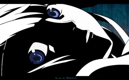 Blue Eye Girl - scared girl, animated, pretty, female, blue eyes, anime, black and white, anime girl