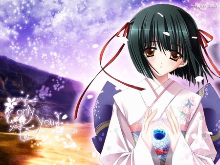 My Desire - brown eyes, ribons, only you, anime girl, black hair, kimono girl, pretty, anime, cute