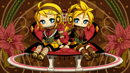 Cute Twins - girl, hair, eyes, kawai, len, rin, cool, kagamine, twins, headphones, boy, blue, anime, flowers, cute, blonde