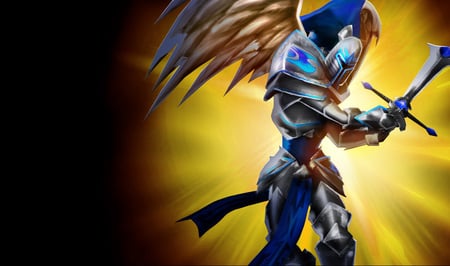 Kayle - The Judicator - judicator, warrior, league of legends, wing, angel, judicator splash, splash, action, adventure, video game, game, sword, knight, cg, fantasy, kayle, legend, the judicator, kayle - the judicator