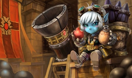 Tristana - The Megling Gunner - anime, league of legends, tristana splash, child, the megling gunner, hd, splash, art, video game, tristana - the megling gunner, gun, girl, tristana, lovely, cg, fantasy, gunner, cute, little