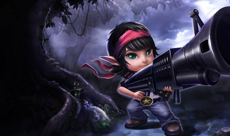 Tristana - The Megling Gunner - gun, video game, tristana, tristana - the megling gunner, fantasy, art, league of legends, anime, cute, little, girl, the megling gunner, child, lovely, cg, hd, gunner, tristana splash, splash