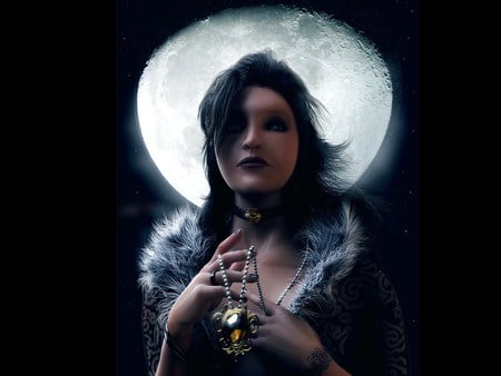 Fantasy girl - moon, woman, pretty, girl, people, fantasy