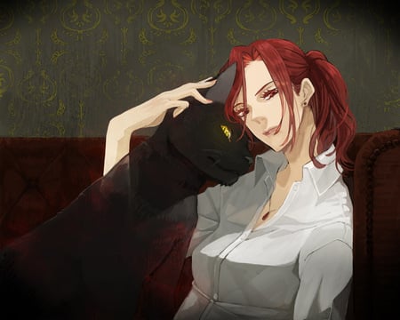 Cat women - anime girl, beautiful, hot, beauty, cat, red eyes, red hair, animal, cute, aozaki touko, kara no kyoukai, sexy