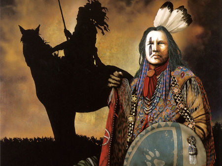 Ghost dance revelation - natives, horse, warrior, shadow