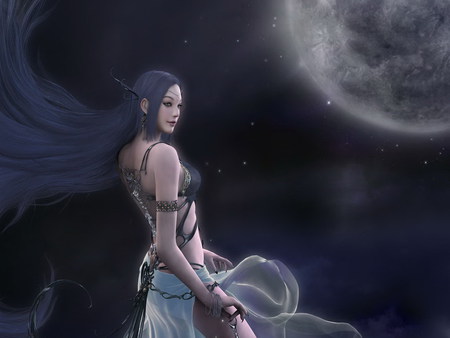 Fantasy woman - moon, fantasy, people, woman, girl