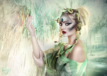 GREEN FANTASY WOMAN - fantasy, woman, green, digital art, beauty, art