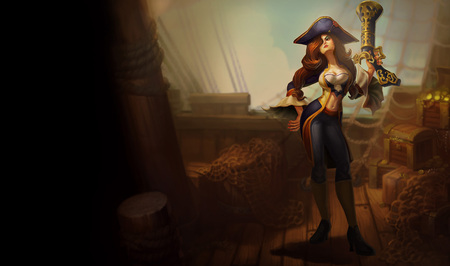 MissFortune- Waterloo - miss fortune - the bounty hunter, league of legends, miss fortune, the bounty hunter, huntress, cowgirl, miss fortune splash, hd, splash, action, adventure, video game, hot, gun, girl, cg, fantasy