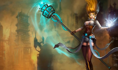 Janna - The Storm's Fury - pretty, female, league of legends, blonde, eye, flash, janna splash, the storms fury, gorgeous, hd, princess, face, splash, janna, action, adventure, video game, spirit, soul, beautiful, hot, girl, digital art, janna - the storms fury, beauty, lovely, elf, cg, fantasy, fury, legend, sexy