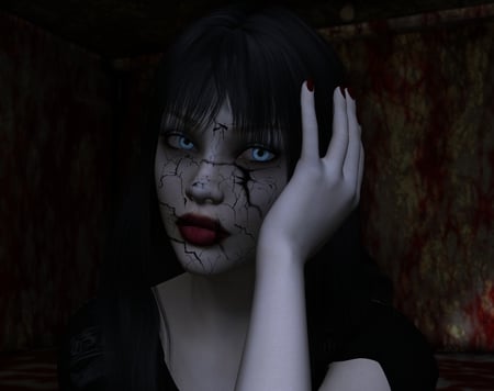 Dark - woman, dark, blue, eyes, 3d