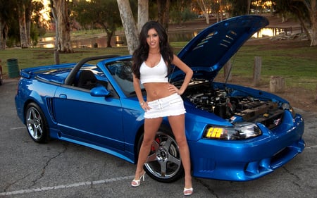 What are you choose?The woman or the car? - female, car, blue, model