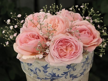 sweet roses - vase, roses, pink, still life, sweet