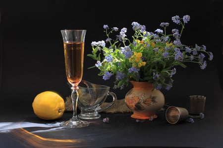 the delicate vine - flowers, vase, delicate, vine, fruits, still life, glass