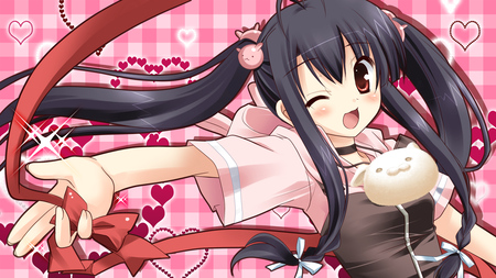 Anime Wallpaper - anime, girl, pink, hair, black, red, hd, cute, ribbon, sexy, hearts