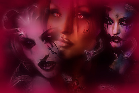 phase of the vampire - fantaasy, blood, eye, pink, dream, crazy, snakes, lost, fangs, face, beautifull, soul, gothic, vampire, black, lips, woman, soft, ugly, walpaper, cross, new