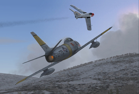 F-86 chasing Mig - flight sims, aircraft, military, artwork