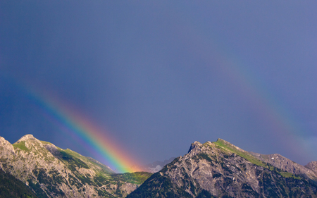 Journey to Heaven - mountains, rainbow, clear, beautiful, skies, nature, double, blue