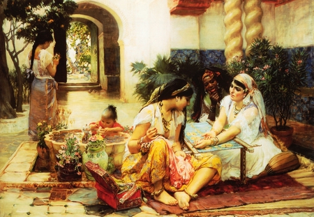 Frederick Arthur Bridgman In A Village E -Biar Algeria - painting, art, frederick arthur bridgman, people