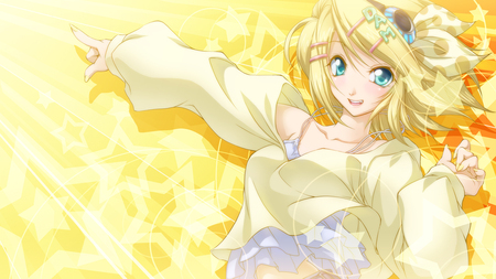 Rin - sexy, girl, hair, eyes, rin, cool, kagamine, game, vocaloid, blue, anime, cute, blonde