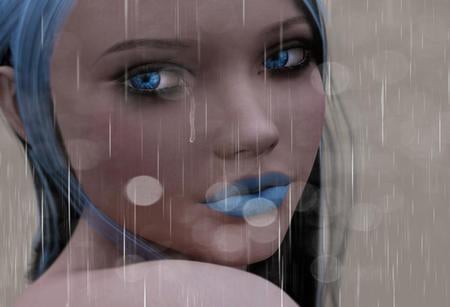 Cry - 3d, blue, woman, cry