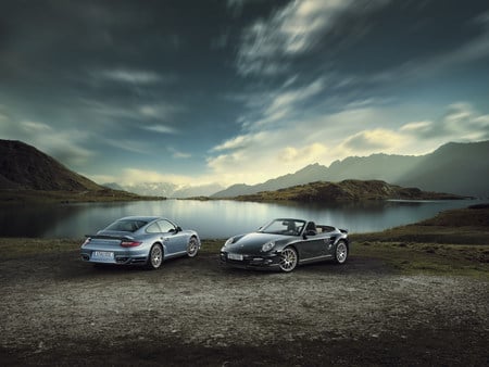 Porsche 911 Turbo - 911 turbo, lake, porsche, mountain