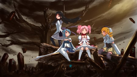 After a long days Work - beauty, akemi homura, mahou shoujo madoka magica, anime girls, kaname madoka, sexy, hot, miki sayaka, tomoe mami, beautiful, cute