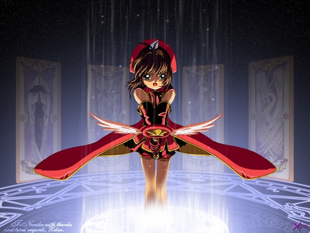 Arise My Minions - anime, sakura, card captor, red, girl, summoning, minion