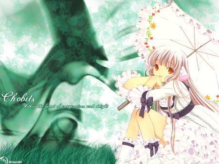 Alone in the Forest - chobits, green, cute, alone, chii, forest, pink, lolita