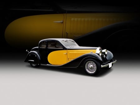 Bugatti Type 57 1936 - black, yellow, type 57, 1967, bugatti