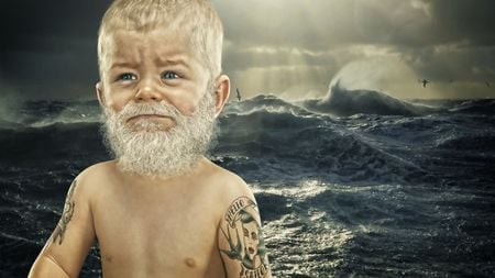 Old Man and the Sea - abstract, fantasy, old, sea, tatoo, man