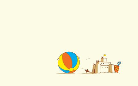 Sand Castle vs Beach Ball - pic, summer, beach, vs, sand, happy, texture, castle, image, ball, vector, sand castle, funny, versus, beach ball, wall, wallpaper