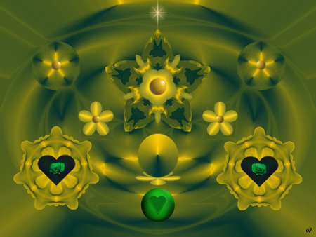 Yellow Dreams of Green - eye candy, collage, 3d, fractal, abstract