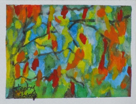 Autumn Hedgerow - watercolor, abstract, colorful, painting, autumn-hedgerow