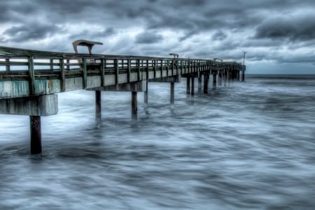 A Storm Is Coming - ocean, pier, clouds, storm