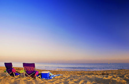 Inviting... - calm, water, summer, relaxing, beach, beautiful, chairs, sea, ocean, sunchairs, sand, cooler