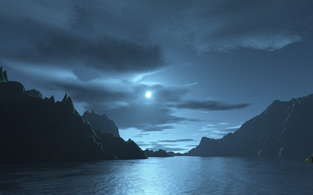 Night Of Whispers - moon, whispers, blue, river, night