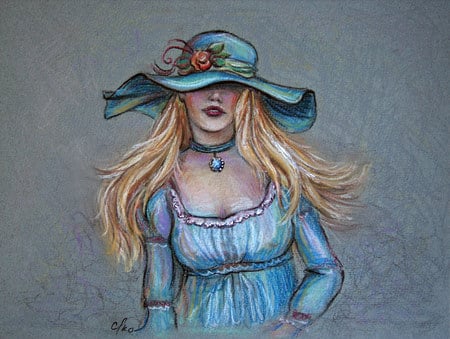 Lady In Blue - woman, abstract, hat, lady-in-blue, beautiful, blonde