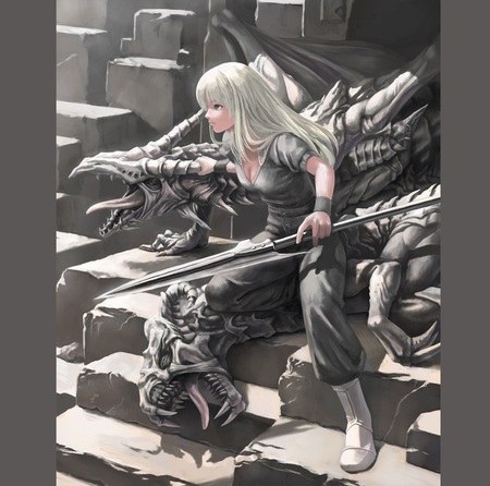 Protect - beauty, woman, girl, dragons, dangerous, fantasy, battle, pretty, protect, beautiful, anime, dragon, kanzeon, weapon, white hair