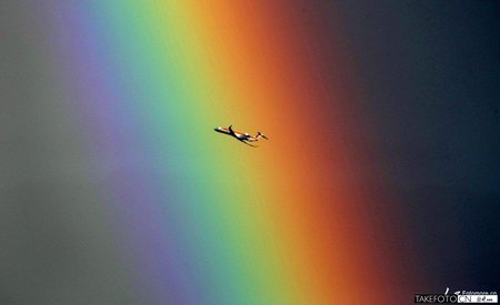 Bombardier CRJ 700 In Front of Rainbow - aircraft, airplane, airliner, jet