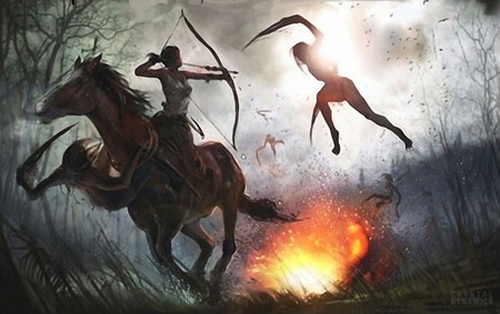 Tomb Raider - video game, evil, fire, archer, cg, devil, tomb raider, horse, adventure, concept art, action, enemy