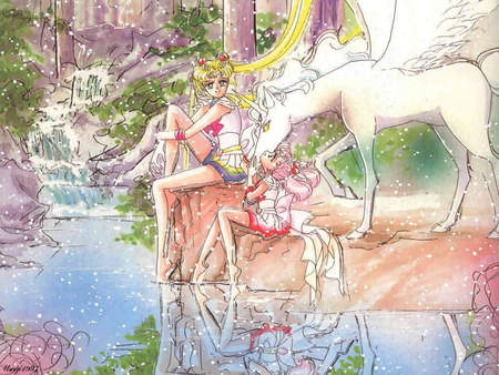 SailorMoon & SailorChibiMoon - sailormoon, chbimoon, manga, river