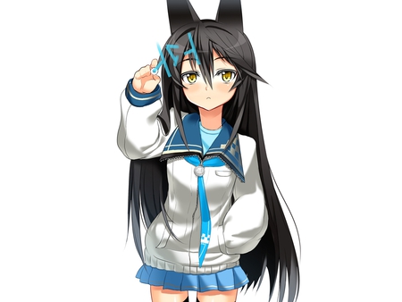 original - necro-san, white, original, animal ears, black hair, cute, long hair, cat ears