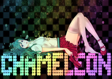 Chameleon - hatsune, miku, cute, hot, twintails, anime girl, chameleon, skirt, sexy, aqua hair, hatsune miku