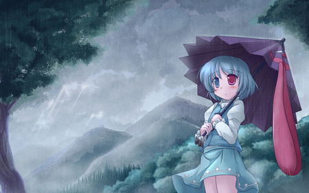 Touhou - hat, short hair, bicolored eyes, dress, wet, green hair