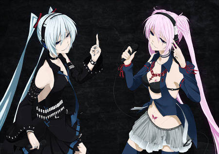 Vocaloid - dress, aqua hair, hatsune miku, long hair, pink hair, red eyes, blue eyes