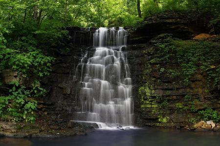 Waterfall - trees, nature, waterfall, sky, leaves