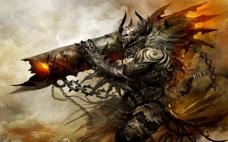 Guild Wars - chain, warrior, video game, fire, fantasy, cg, hd, guild wars, war, guild wars 2, battle, adventure, action