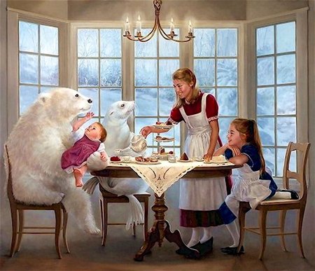 Painting by Lynn Lupetti - bear, window, lynn lupetti, painting, art, child